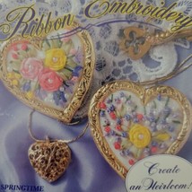 Bucilla Floral Ribbon Embroidery Kit Pin Heart Silk Gold Pearl Moire Makes 2 NOS - £11.75 GBP