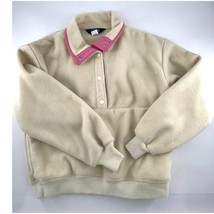 Vintage Woolrich Fleece Jacket Womens Large Cream Pink 90s Pullover Henley - $26.17