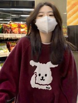 Korean Black Burdy Hoodies Women Warm Fleece Cute   Sweatshirt Girls O-neck Kawa - £96.33 GBP