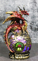 Metallic Red Volcano Dragon Perching On Colorful LED Orb Night Light Fig... - £20.77 GBP