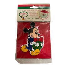 Disney Kurt Adler Santas World Mickey Mouse With Wreath Painted Wood Magnet - $9.19