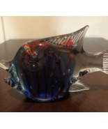 Angel Fish Paperweight Figurine Hand blown glass clear blue &amp; Orange str... - £9.62 GBP