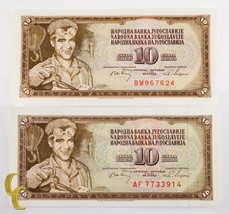 1968 Yugoslavia 2 pc 10 Dinar Note Lot ( UNC) Uncirculated Condition - £24.84 GBP