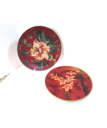 2 Decorative Wall Plates Florals Botanicals Porcelain Maroon Gold Green 10&quot; - $20.29 CAD