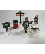 Main Street Winter Snow Village Accessories Mail Box, Newspapers &amp; Deliv... - $18.81
