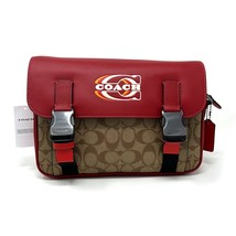 Coach Track Crossbody Colorblock Signature Canvas Coach Stamp Red Khaki ... - £126.66 GBP