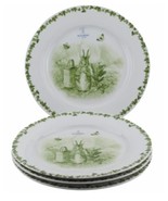 4 Beatrix Potter Peter Rabbit Easter Bunny Spring Dinner Plates Green To... - £47.94 GBP