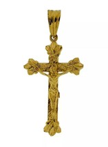 18K Yellow Gold Plated Cross Crucifix Religious JESUS  Pendant Charm Protection - £30.25 GBP