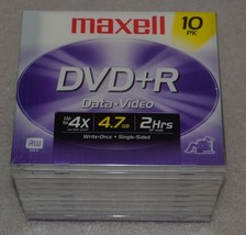 Maxell DVD+R 10PK 4.7GB 2 hrs NEW bin 439 data video - £10.43 GBP