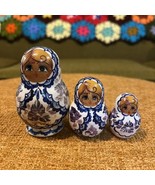 Vintage Set of 3 Russian Hand Painted Matryoshka Nesting Dolls Artist Si... - $34.26 CAD
