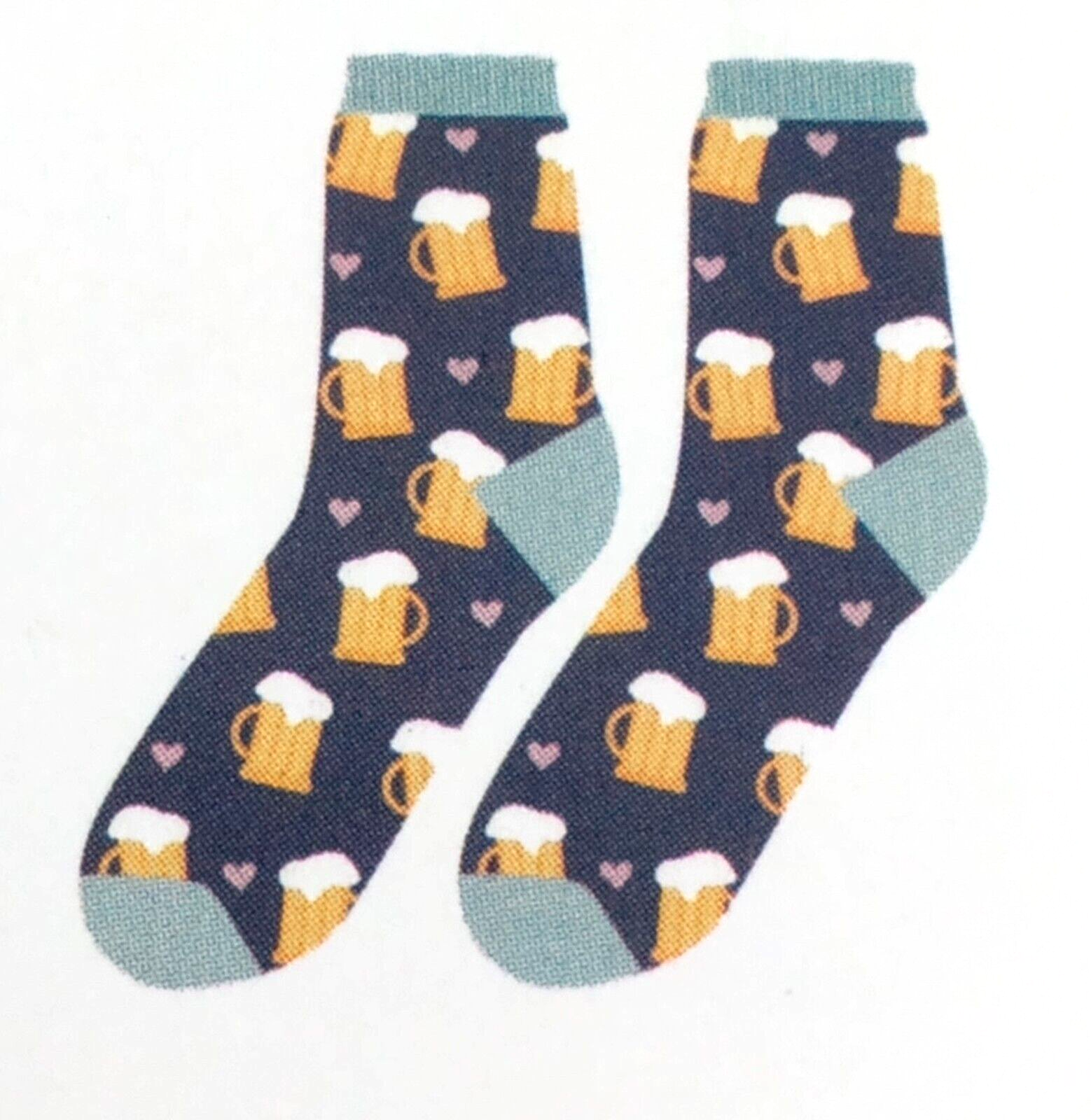 2 Pair Adult Ale Love Quarter Length Socks (Steins & Hearts) One Size - NEW!!!