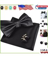 High-Quality Polyester Tuxedo Bow Tie and Cufflinks Set for Men’s Formal... - $21.25 CAD