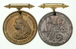 1897 Great Britain Queen Victoria&#39;s Diamond Jubilee Medallion Set of 2 - $94.05