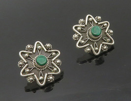 MEXICO 925 Sterling Silver - Vintage Malachite Floral Drop Earrings - EG8894 - £54.98 GBP