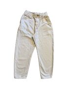 Zara Elastic Waist Ruched Paperbag Baggy Balloon Jeans Ivory Cream Size 6 - $14.97