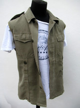 vintage German army moleskin vest gilet sleeveless shirt fieldshirt olive grey - £23.43 GBP+