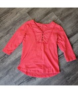 Eddie Bauer Top Womens Medium Pink Salmon 3/4 Sleeve Tunic V Neck Embroi... - $16.23 CAD