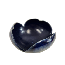 Blue Glazed Pottery Bowl Lily Shape Ashtray Trinket Dish Key Tray Japanese? - £27.22 GBP