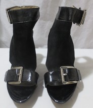 Michael Kors Suede Peep Toe Ankle Strap Shoe Heel Black Sz 9 Retail $150 - £47.08 GBP