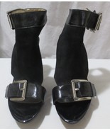 Michael Kors Suede Peep Toe Ankle Strap Shoe Heel Black Sz 9 Retail $150 - £47.90 GBP