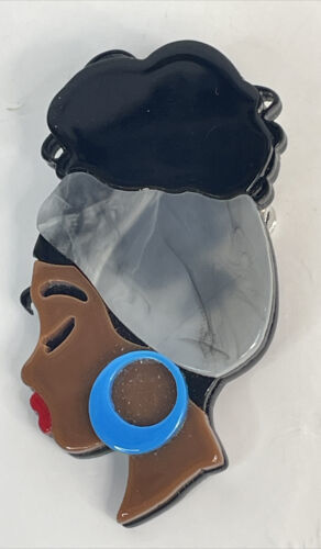 Primary image for UNIQUE AFRICAN AMERICAN WOMAN LARGE ACRYLIC BROOCH PIN 2.5”