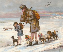 1800&#39;s Antique Victorian Beggars Walking W/ a Pack of Dogs Through the Snow - $7.50