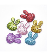 4 Bunny Cabochons Resin Flat Backs Rabbit Flatbacks Easter Jewelry Glitter - $2.99