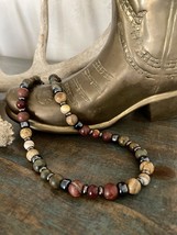 Men&#39;s Chocker Necklace Earth Tone Mookaite/Picasso/Picture Jasper Stone Beads - £32.25 GBP