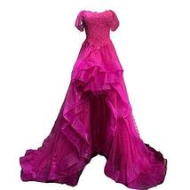 Off The Shoulder High Low Beaded Lace Prom Homecoming Dresses Fuchsia US 4 - £86.12 GBP