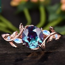 Vintage Round Cut Alexandrite Engagement Ring Nature Inspired Ring Leaf ... - £43.49 GBP