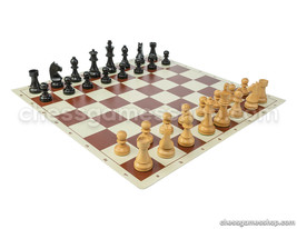 Wooden Staunton Black Chess Set - Chess Board Brown 20&quot; + Chess Pieces 3,75&quot; - £49.77 GBP