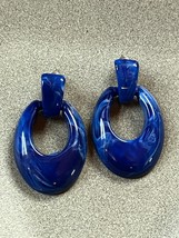 Cobalt Blue Swirl Plastic Door Knocker w Open Oval Dangle Post Earrings for Pier - £9.02 GBP