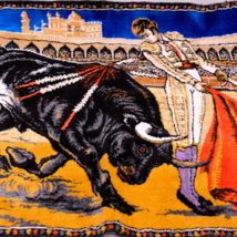 Vtg Matador Bull Fighting Tapestry Rug Velvety Wall Hanging Lebanon 39 x 20 - £46.69 GBP