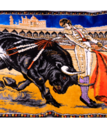 Vtg Matador Bull Fighting Tapestry Rug Velvety Wall Hanging Lebanon 39 x 20 - $58.41