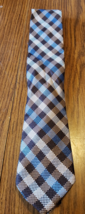 Jhane Barnes Mens Brown and Blue Plaid 100% Silk Necktie Tie - $9.89