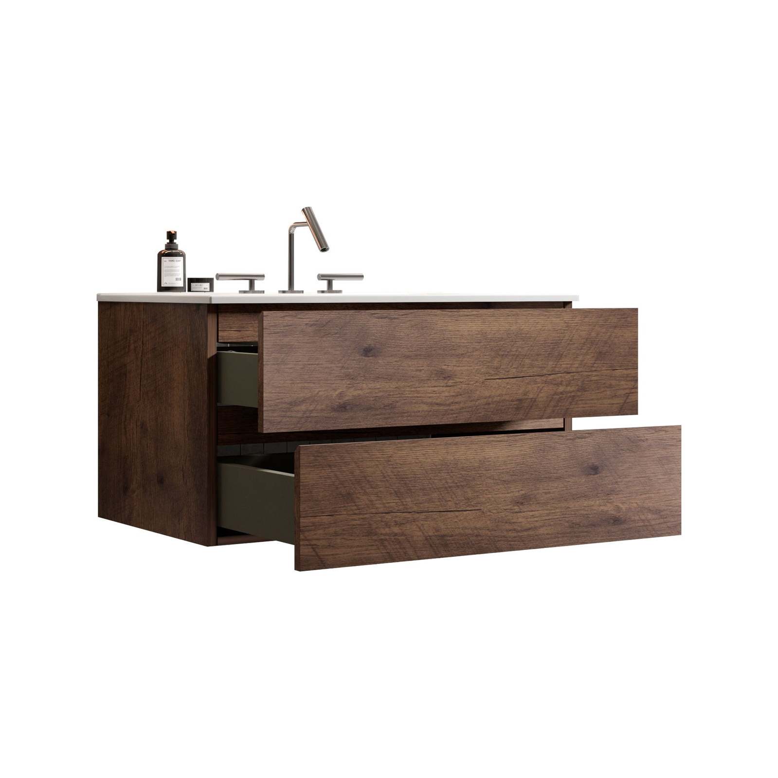 Walnut Floating Bathroom Vanity with Ceramic Sink Item image 2