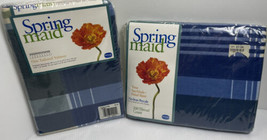 NEW Vintage Springmaid Percale 50/50 Fitted Sheet &amp; Valance Blue Plaid Twin - £14.72 GBP