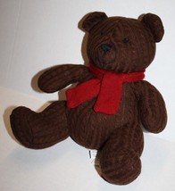 Martha Stewart Teddy Bear 10&quot; Knit Brown Plush Soft Toy Stuffed Animal Red Scarf - £10.07 GBP