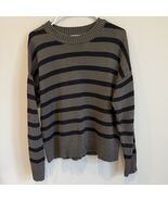 Evereve L Striped Green Black Sweater Viscose Cotton Blend Cozy Soft EUC... - $582.86 MXN
