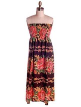 VTG 1970s Brown Cotton Maxi Dress or Skirt Border Print Poppies Smocked ... - $63.36