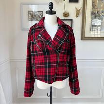 Torrid Moto Jacket Red Black Plaid Flannel Brass Zip Pocket Accents 1 1X - $602.64 MXN