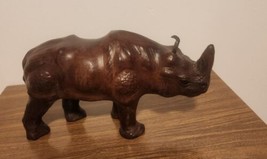 Vintage Leather Wrapped Rhino Art Mid Century Home Décor Hippo - $39.60