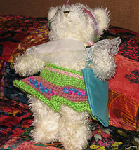 White Plush 16&quot; Bear with Custom Multi Colored Outfit &amp; Matching Purse - £7.82 GBP