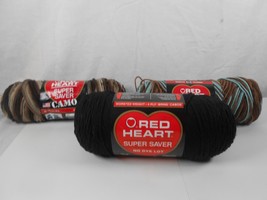 Red Heart Super Saver Yarn Lot Of 3 black  platoon earth and sky - £10.53 GBP
