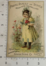 Spicer Stove Company Victorian Trade Card Girl Picking Flowers VTC 3 - £7.10 GBP