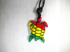 Endangered Honu Sea Turtle Painted Rasta Colors Resin Pendant Adj Necklace - £5.52 GBP