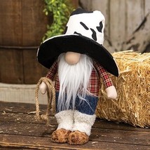 primitive country western decor standing COWBOY GNOME 12&quot; DOLL  hat &amp; lasso rope - $59.99