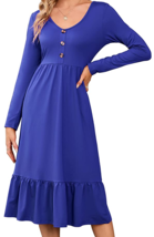 NEW Womens Knit Dress blue sz M 8/10 midi v-neck high waist ruffle hem p... - $14.95