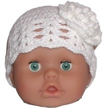 White Hat For Baby Girls, White Baby Girl Hat, White Baby Cloche - £11.07 GBP