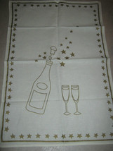 Linen Cotton Tea Towel Celebrate With Champagne Bottle &amp; Glasses - £8.67 GBP